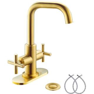 Brushed Gold 2-Handle 4 Inch Centerset Bathroom Faucet with Drain, Deck Plate and Supply Hoses | The Home Depot