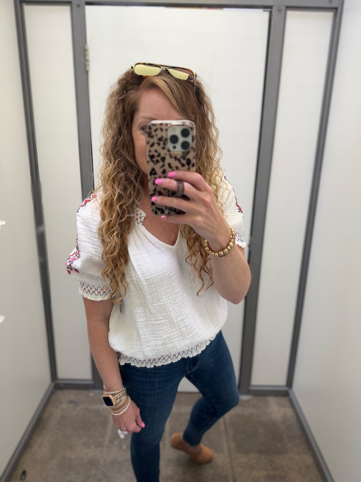 Walmart work outfit / embroidered tops / red white and blue top / Memorial Day outfit / 4th of July outfit / affordable fashion 

Too- size small, tts 
Jeans- sized up to 6
Mary Jane shoes- last year Maurice’s, linking similar

#LTKootd #LTKmomlife #LTKOver40