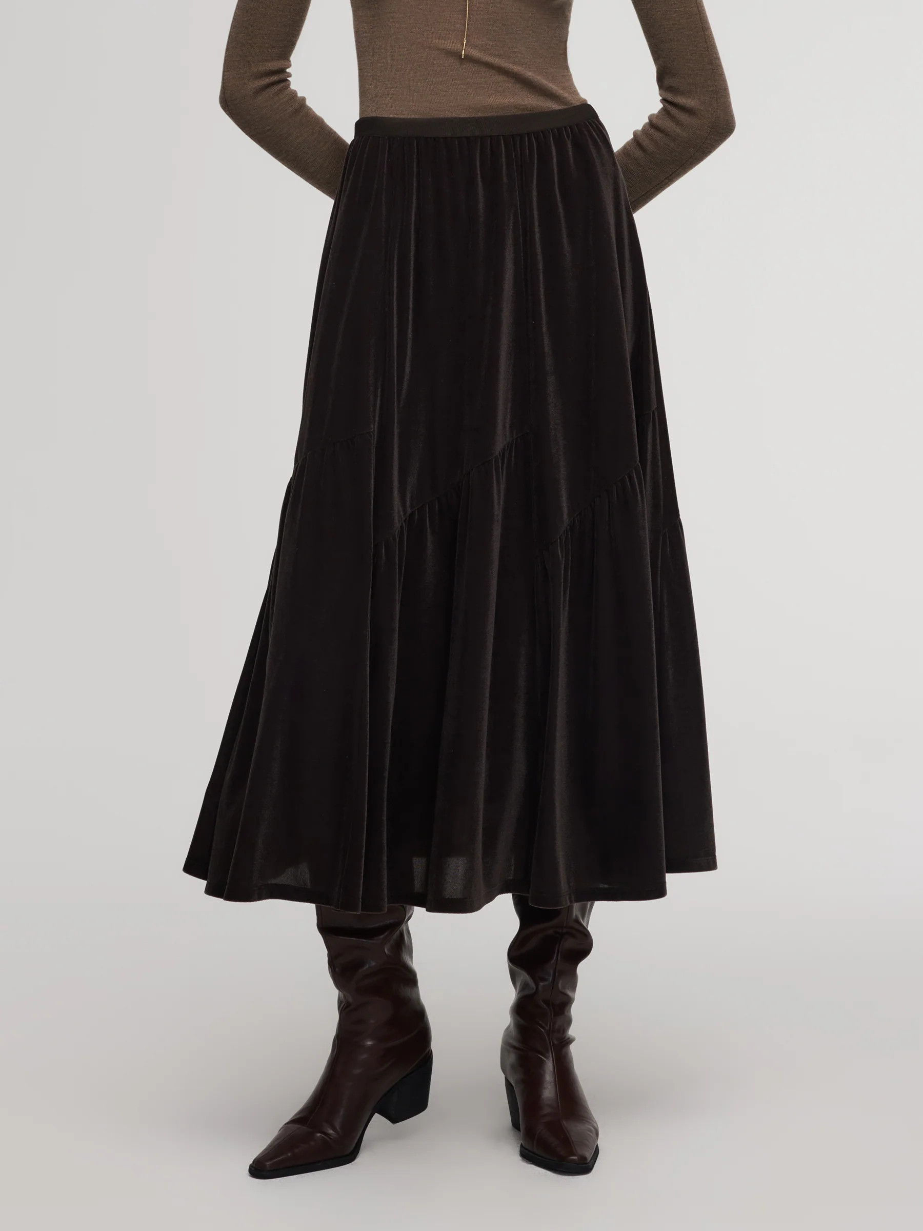 Velvet A-Line Elastic Waist Women Skirt - Dark Brown / XS | GOELIA