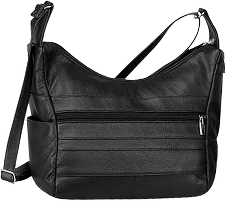 Women's Leather Medium Cross Body Purse Shoulder Ladies Handbag with Many Pockets(Black): Handbag... | Amazon (US)