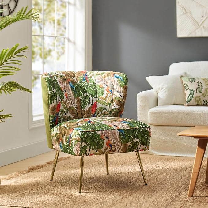 HULALA HOME Accent Chair with Golden Metal Legs, Comfy Tufted Wingback Living Room Chair Floral F... | Amazon (US)