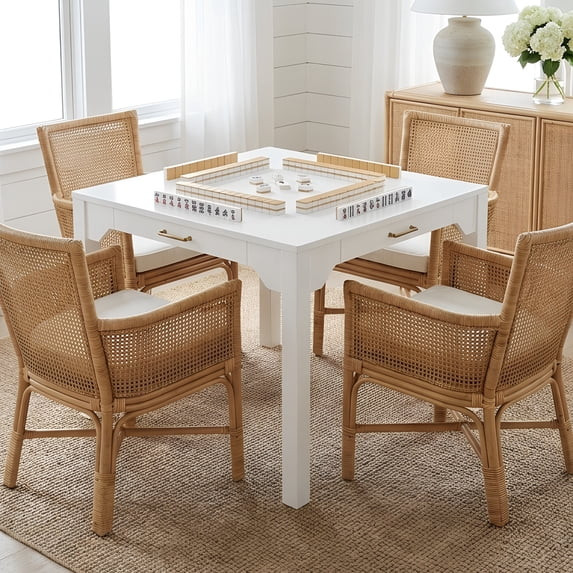Dining Table, Square White Wood Mahjong Game Table with Storage Drawer and Antique Gold Hardware,... | Walmart (US)