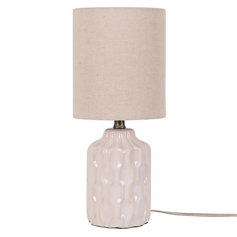 Cream Ceramic Groove Accent Lamp with Shade, 13" | At Home