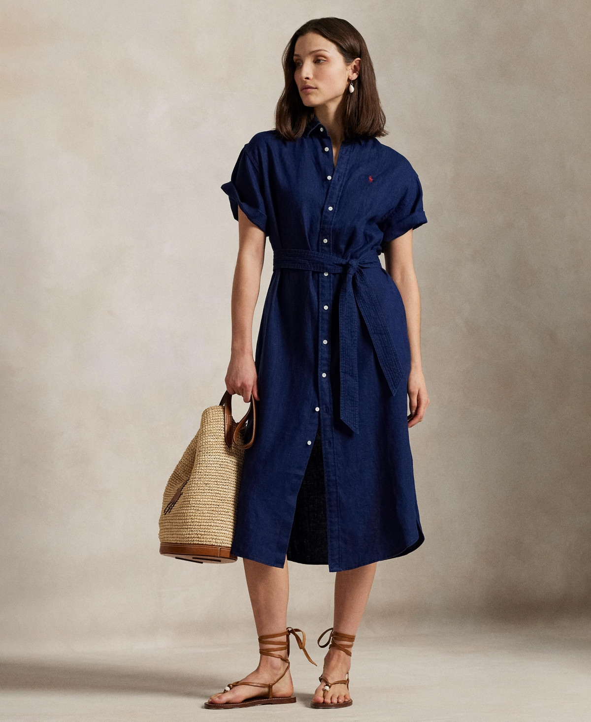 Polo Ralph Lauren Women's 100% Linen Short-Sleeve Shirtdress - Newport Navy | Macy's