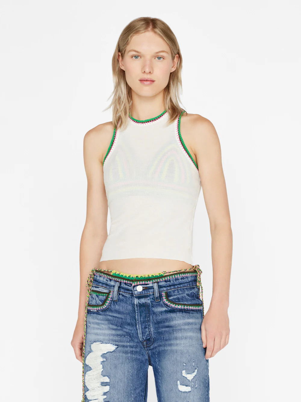 Crochet Trim Tank -- Blanc | Frame Denim