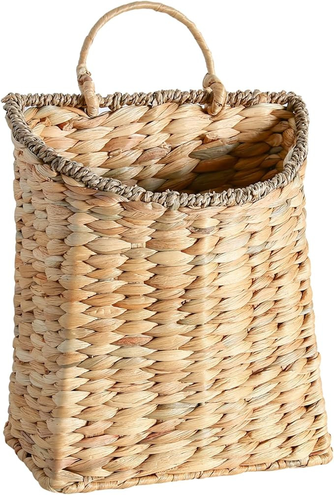 Woven Hanging Wall Basket, Rattan Wall Basket Planter, Front Door Hanger Basket Wreath for Plants... | Amazon (US)