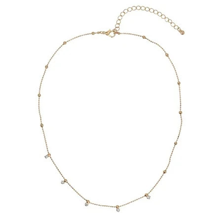 Time and Tru Adult Women's Gold Tone Crystal Dangle Delicate Metal Necklace | Walmart (US)