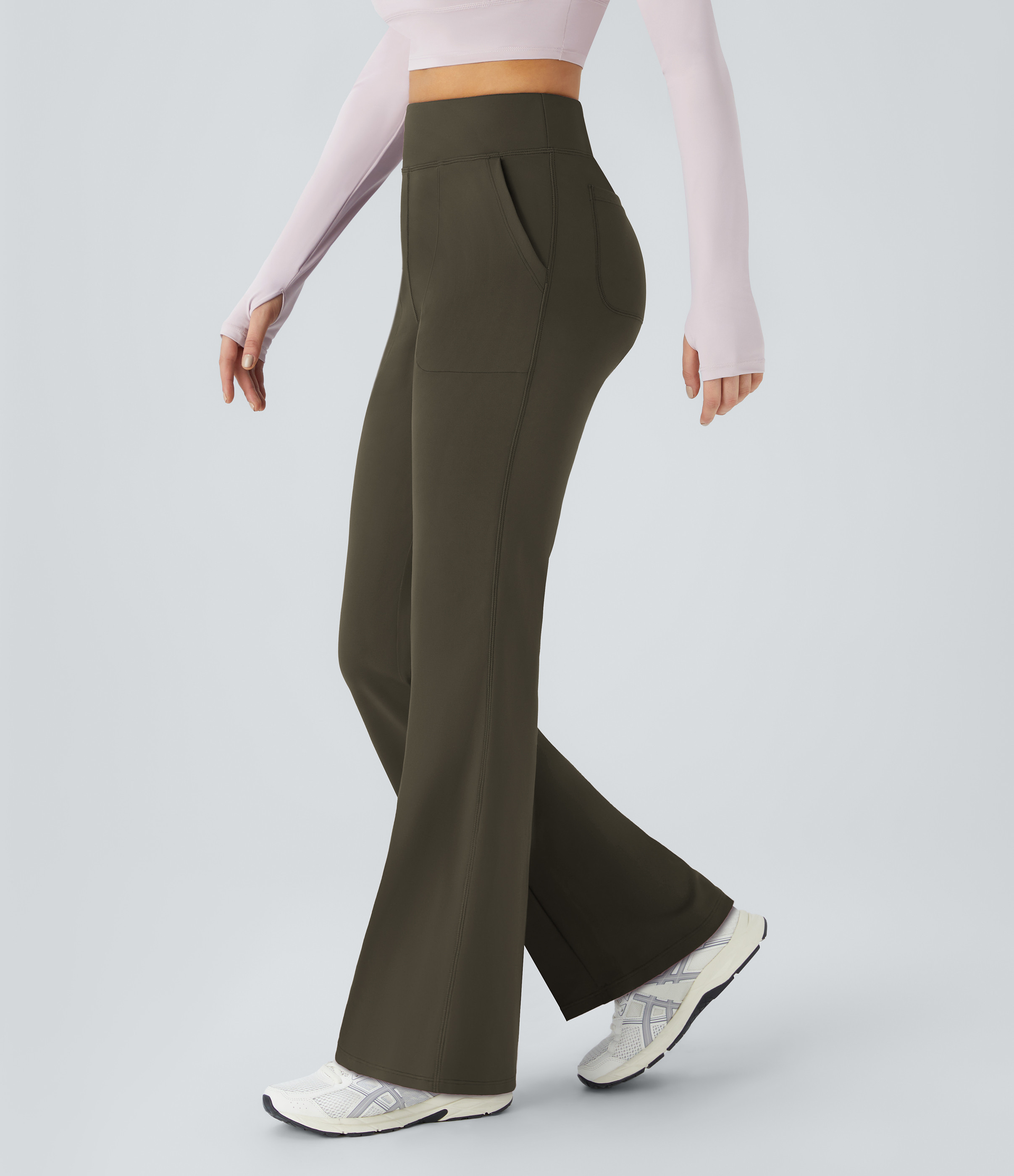 Halara High Waisted Pocket Plain Flare Leggings - Forest Night - XS gym leggings leggings with pockets leggings with butt lift | HALARA