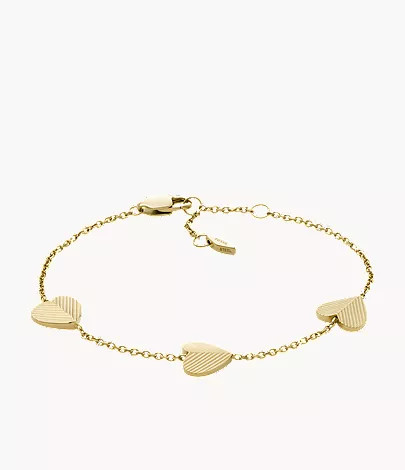 Harlow Linear Texture Heart Gold-Tone Stainless Steel Station Bracelet | Fossil (US)