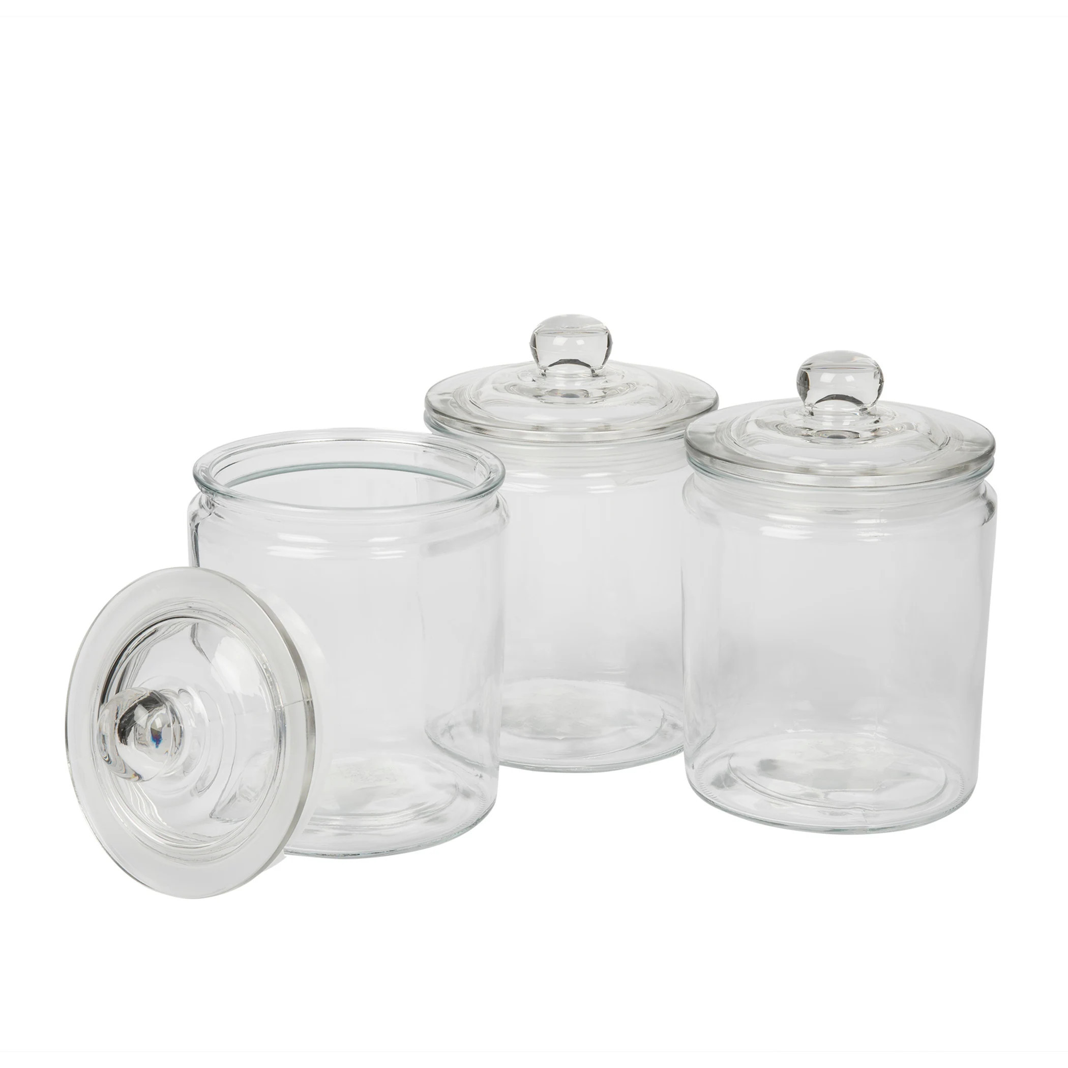 Mason Craft & More Apothecary Clear Glass Jars w/ Glass Lids - Set of 3 - N/A | Bed Bath & Beyond