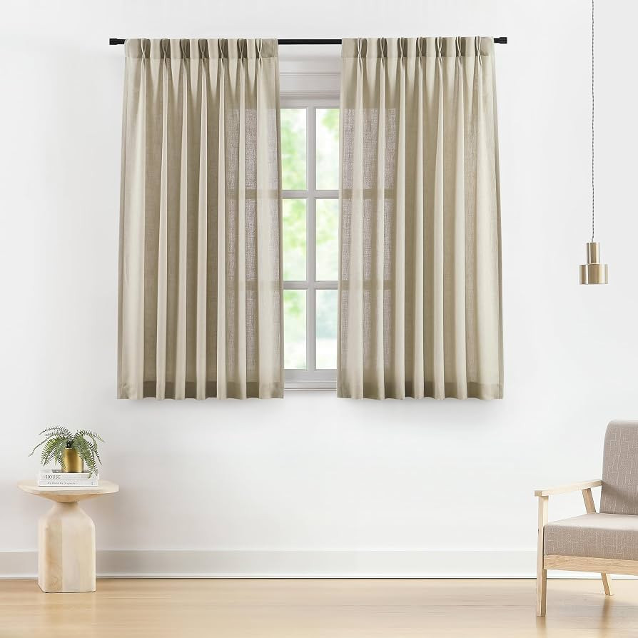 Vision Home Sand Pinch Pleated Semi Sheer Curtains Textured Linen Blended Light Filtering Window ... | Amazon (US)