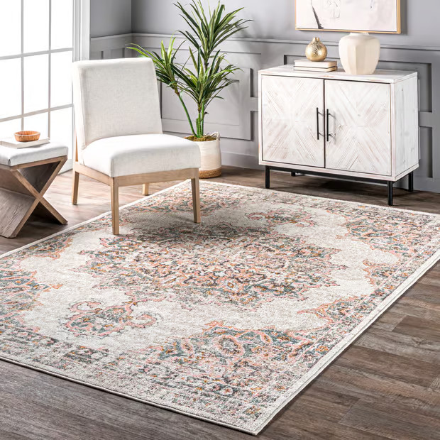 Beige Faded Sun Medallion Area Rug | Rugs USA