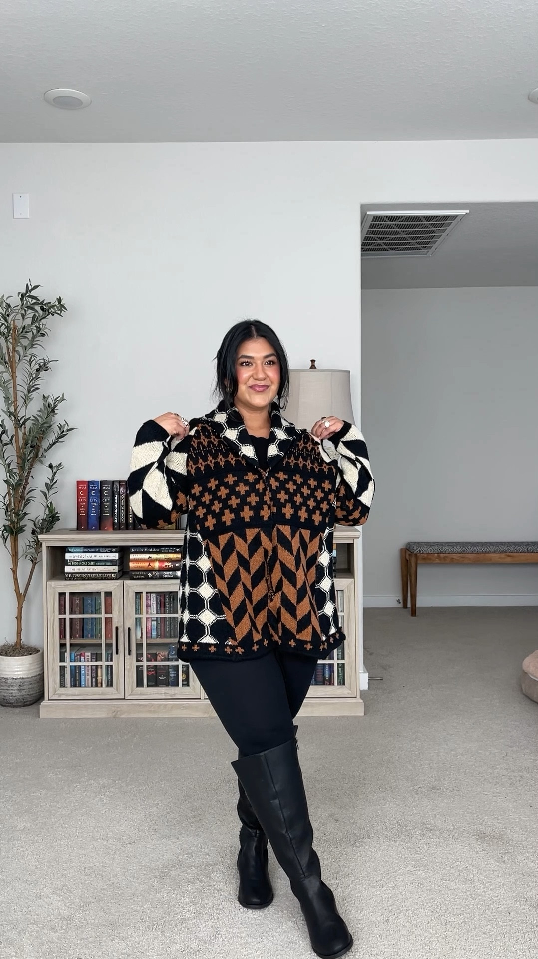 I’m 5’1”, size 12, entire outfit is Amazon // LEGGINGS: size small-medium (no pockets). This size fits up to a size 12. So soft and stretchy, I’ve been sharing these for years! // TOP: size large, so stretchy! // CARDIGAN: size large, very cozy and not itchy. // BOOTS: these are true to size and made for wide calves! They measure 18.5 around the calf area 👏🏽 

#LTKootd #LTKMidsize #LTKPetite