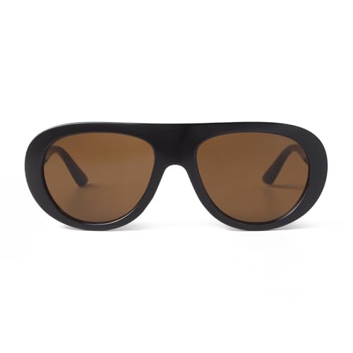 ADE WU Trendy Aviator Sunglasses for Women Men Retro 70s 80s Oversized Pilot Sunnies, Black Frame Brown Lenses | Amazon (US)