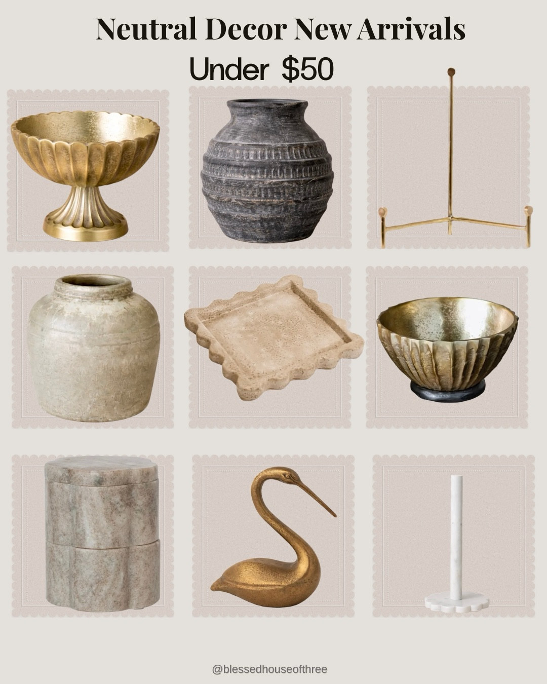 Neutral decor that looks designer — but every piece is under $50 🤍 I love mixing warm brass, marble textures, and soft stone finishes to create a layered, high-end look without the high-end price. These new arrivals are perfect for spring styling, coffee tables, shelves, consoles, and everyday home refreshes.

#LTKSeasonal #LTKHome