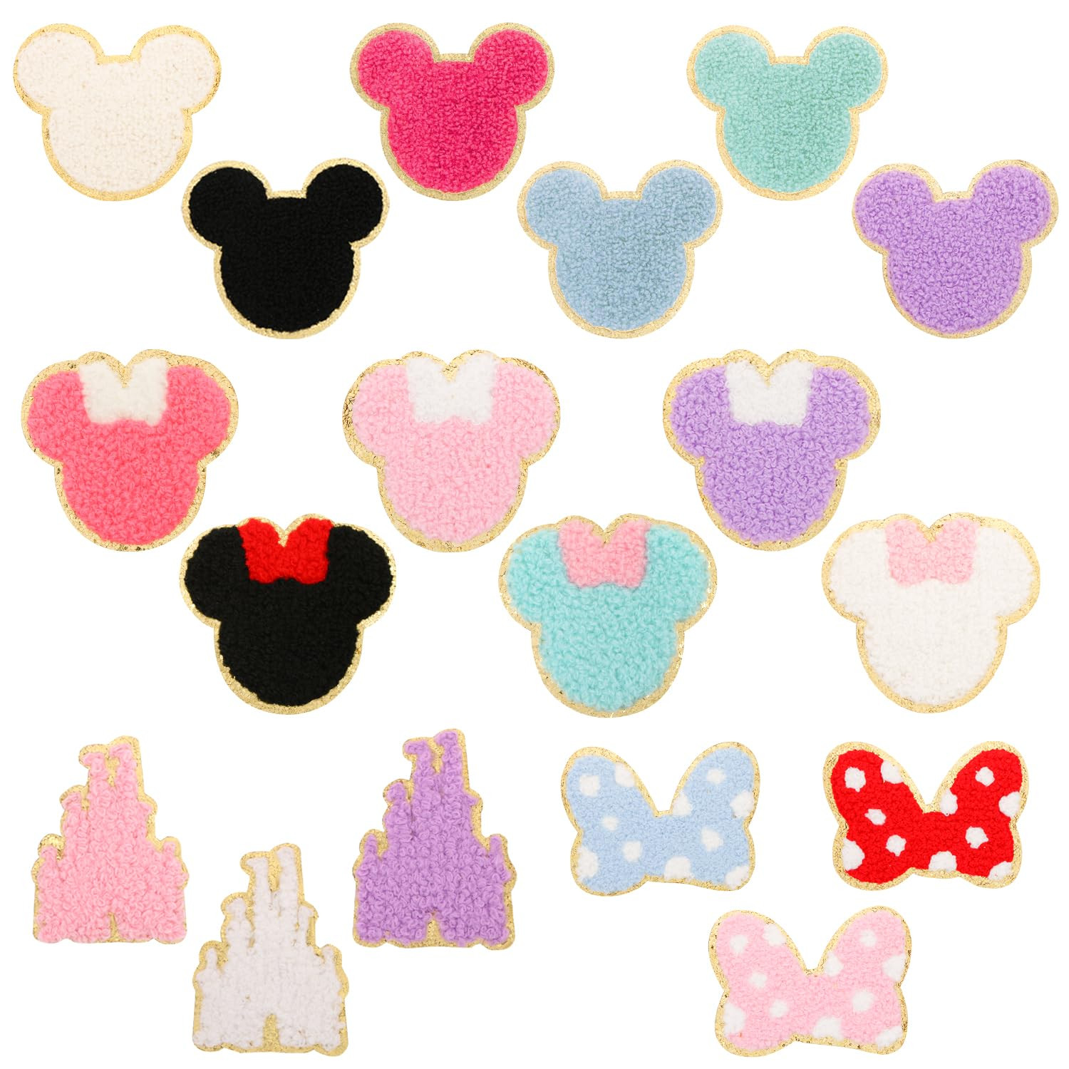 18PCS Colorful Bowknot Mouse Chenille Iron on Patches, UHOMENY Cute Bow Mouse Head Embroidered Pa... | Amazon (US)