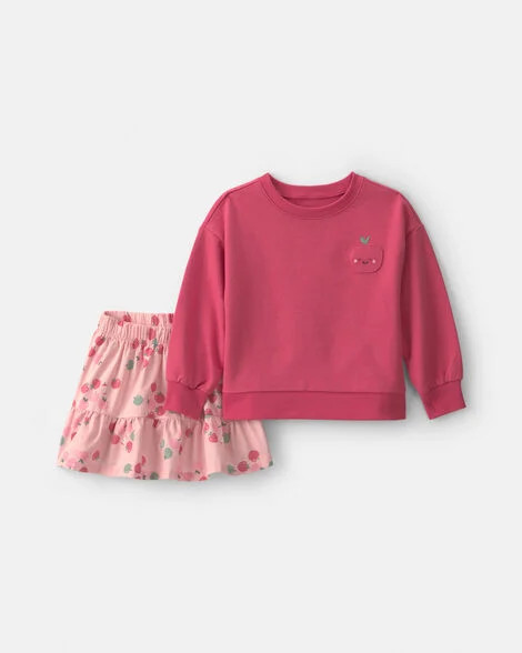 Toddler Girl 2-Piece Apple French Terry Long-Sleeve Top & Skort Set - Pink | Carter's Inc