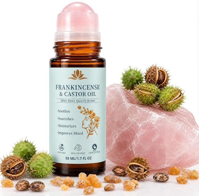 Organic Castor Oil & Frankincense Resin with Rose Quartz Roller, 100% Pure Cold-Pressed, Firms Sk... | Amazon (US)