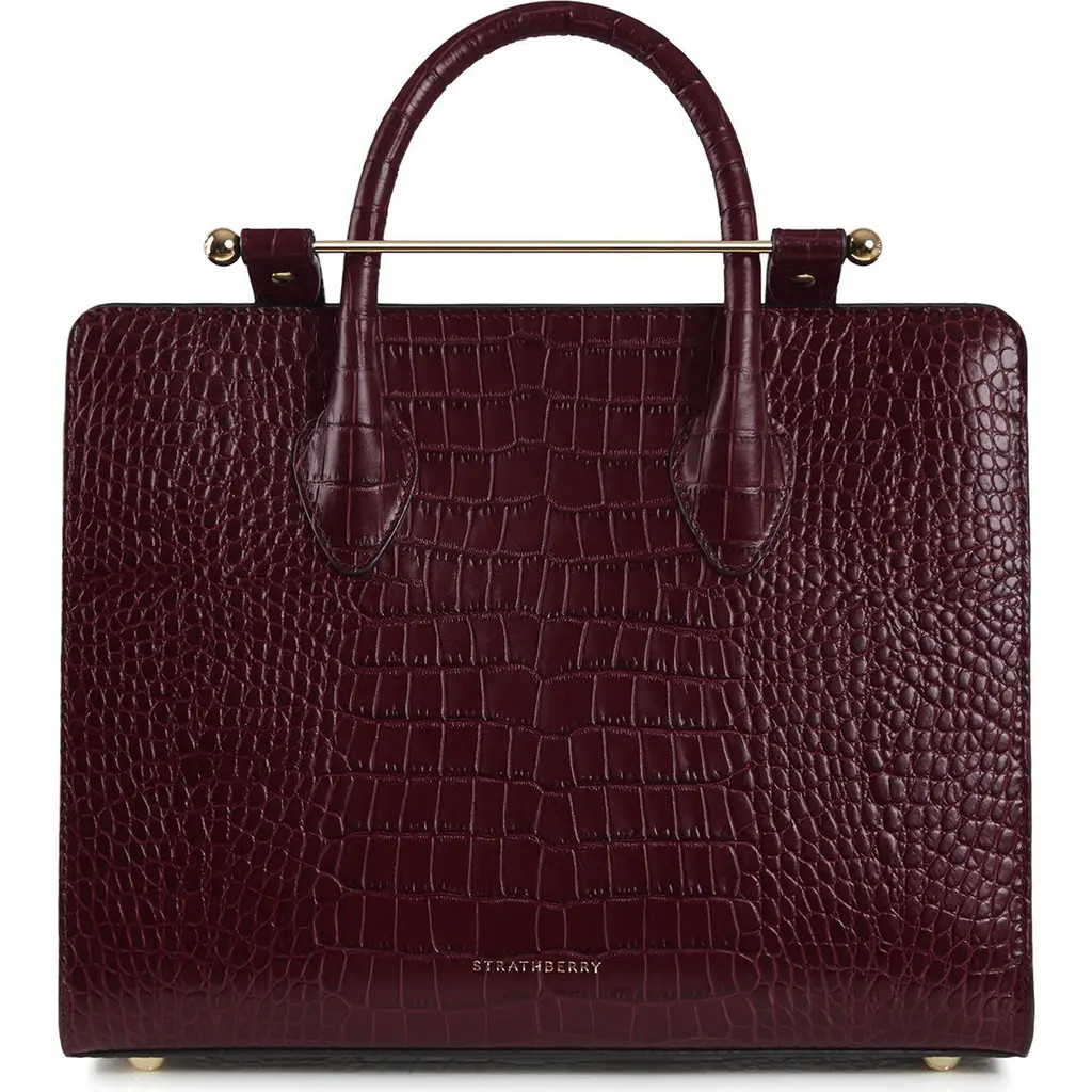 Strathberry Midi Croc Embossed Leather Tote in Burgundy at Nordstrom | Nordstrom