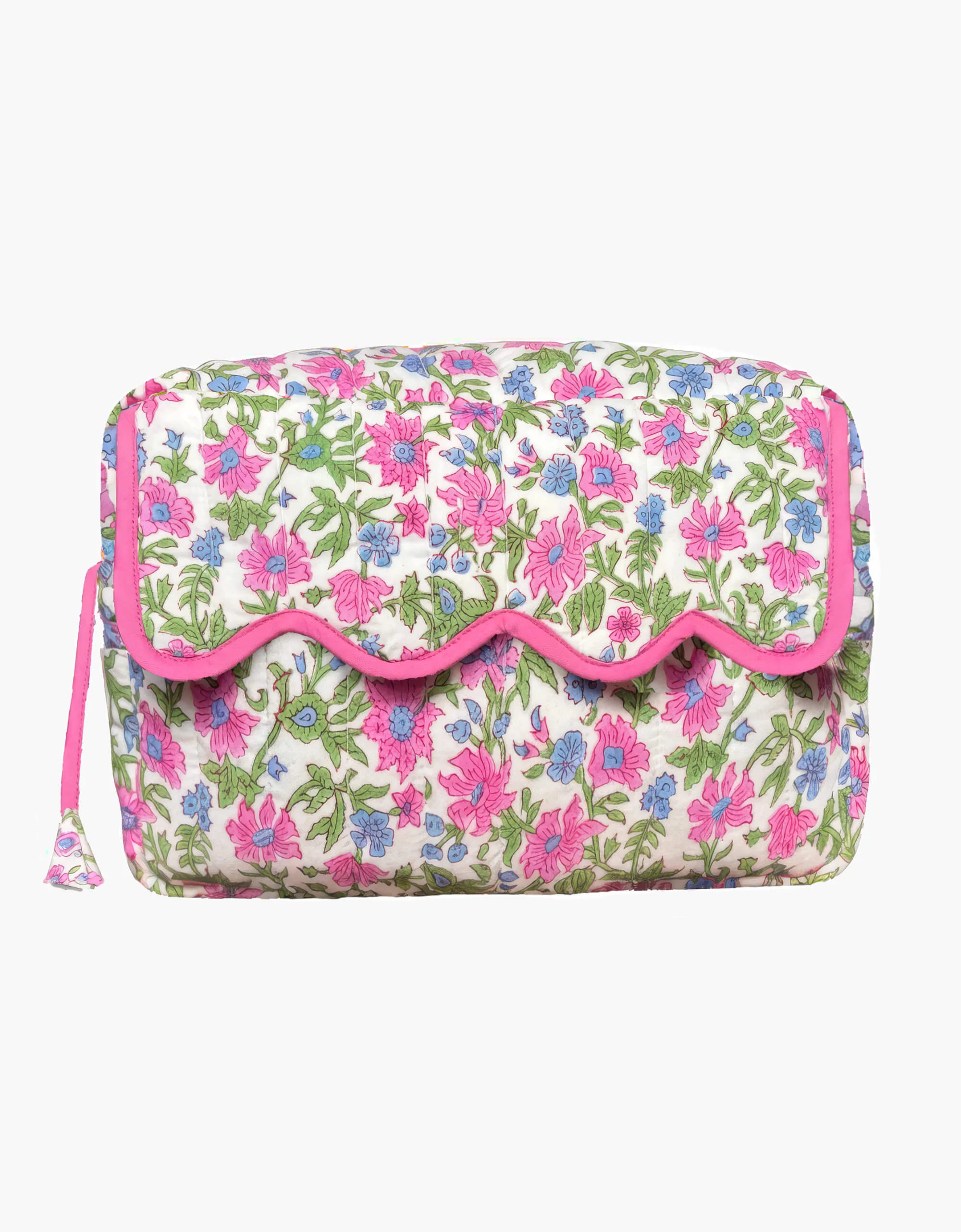 Folk Washbag | Pink & Blue Floral Toiletry Bag | Block Print Cotton | Pink City Prints UK
