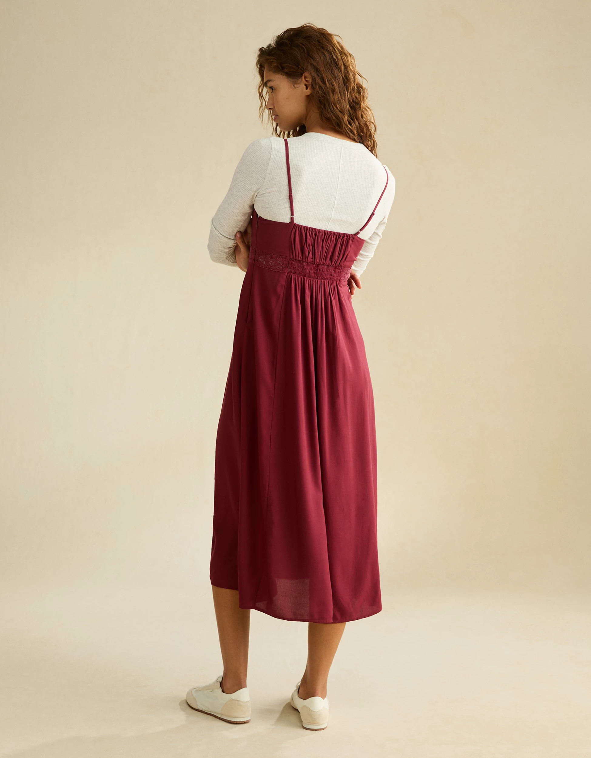 AE V-Neck Slip Midi Dress | American Eagle Outfitters (US & CA)