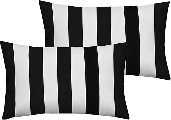 Leaveland White and Black Stripe Set of 2 12x20 Inch Cotton Polyester Square Throw Pillow Case De... | Amazon (US)