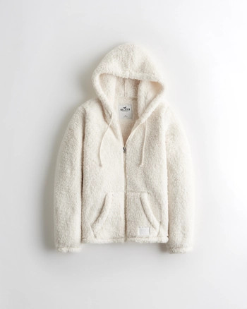 Girls Full-Zip Sherpa Hoodie | Girls Jackets & Coats | HollisterCo.com | Hollister (US)