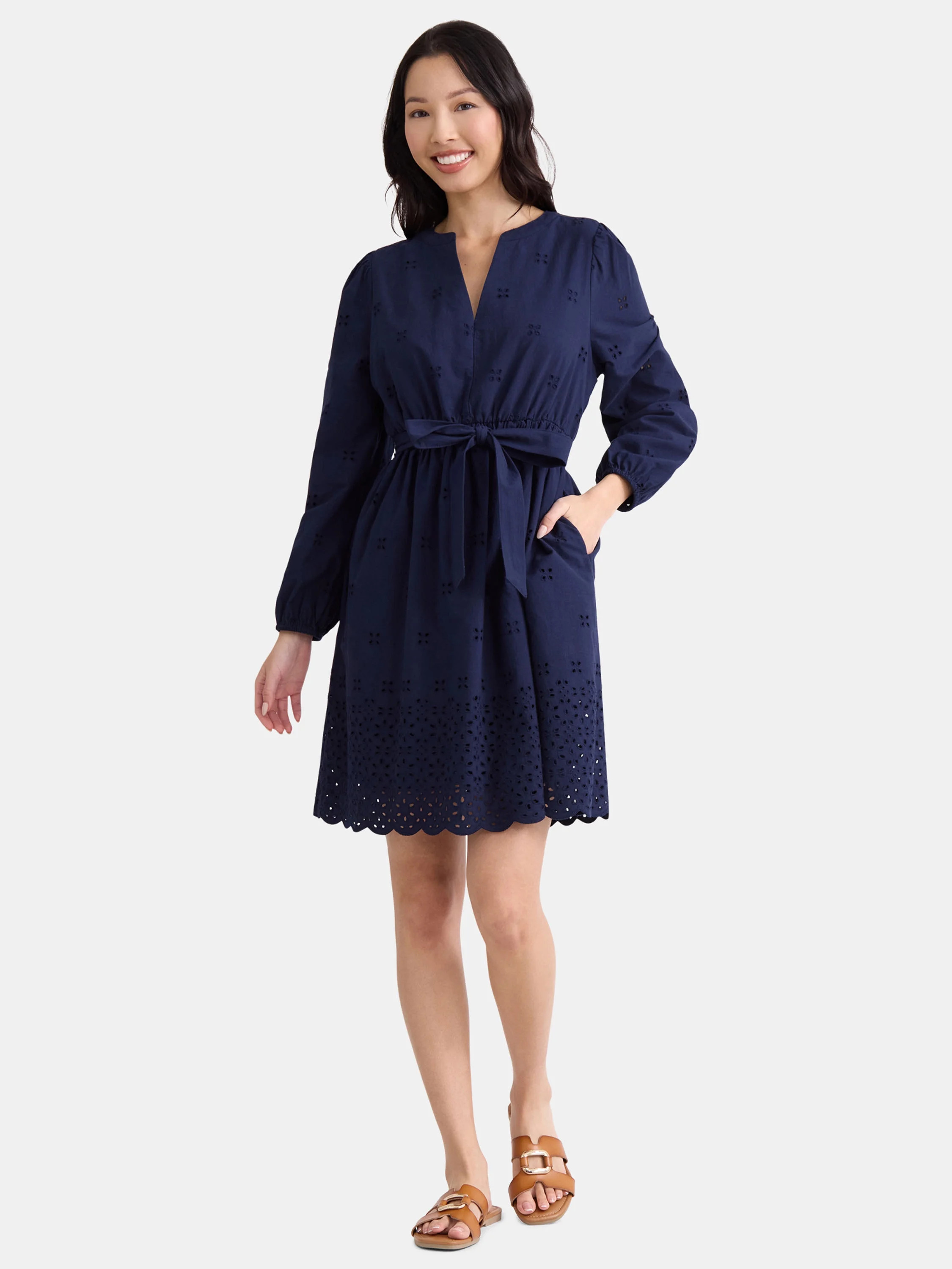 Time and Tru Women's and Women's Plus Embroidered Cotton Eyelet Dress, Sizes XS-4X | Walmart (US)