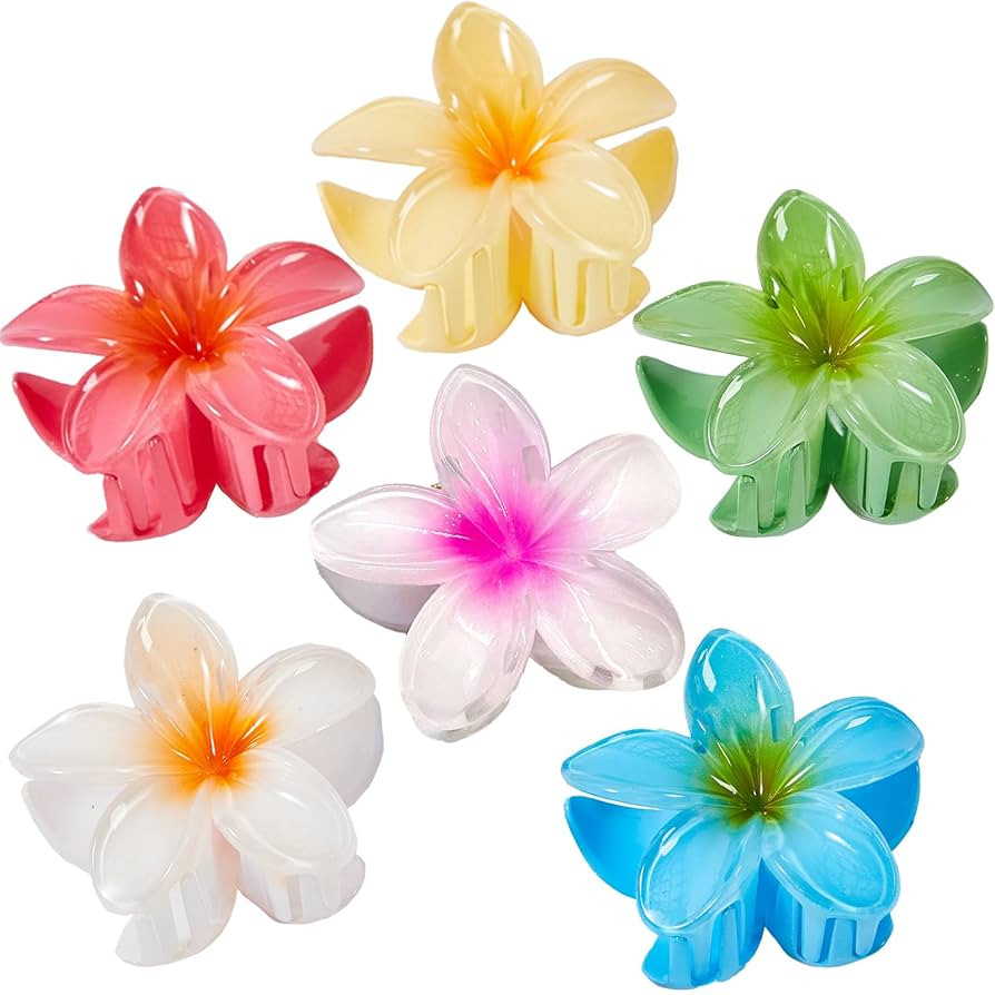 Flower Hair Claw Clips for Women, 6 Pack Hawaiian Flower Hair Clips, Plumeria Claw Clips for Thic... | Amazon (US)