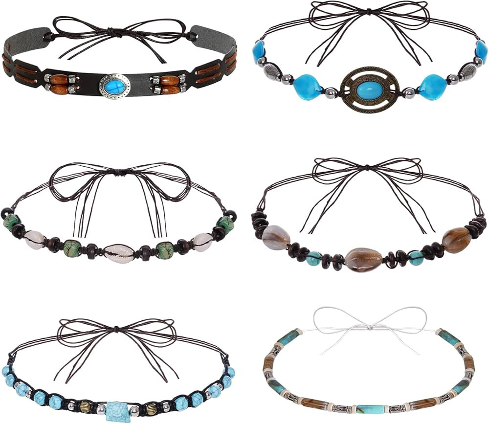 6Pcs Cowboy Hat Bands Ethnic Western Hat Bands for Cowboy Hats Leather Cowgirl Turquoise Hatbands... | Amazon (US)