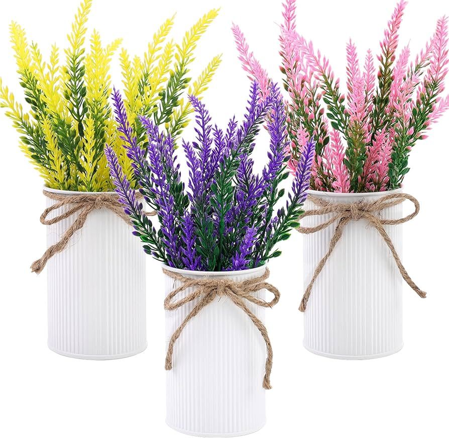 Omldggr Artificial Lavender Flower Plants in Metal Pots, 3 Pack Lavender Decor Faux Lavender Plan... | Amazon (US)