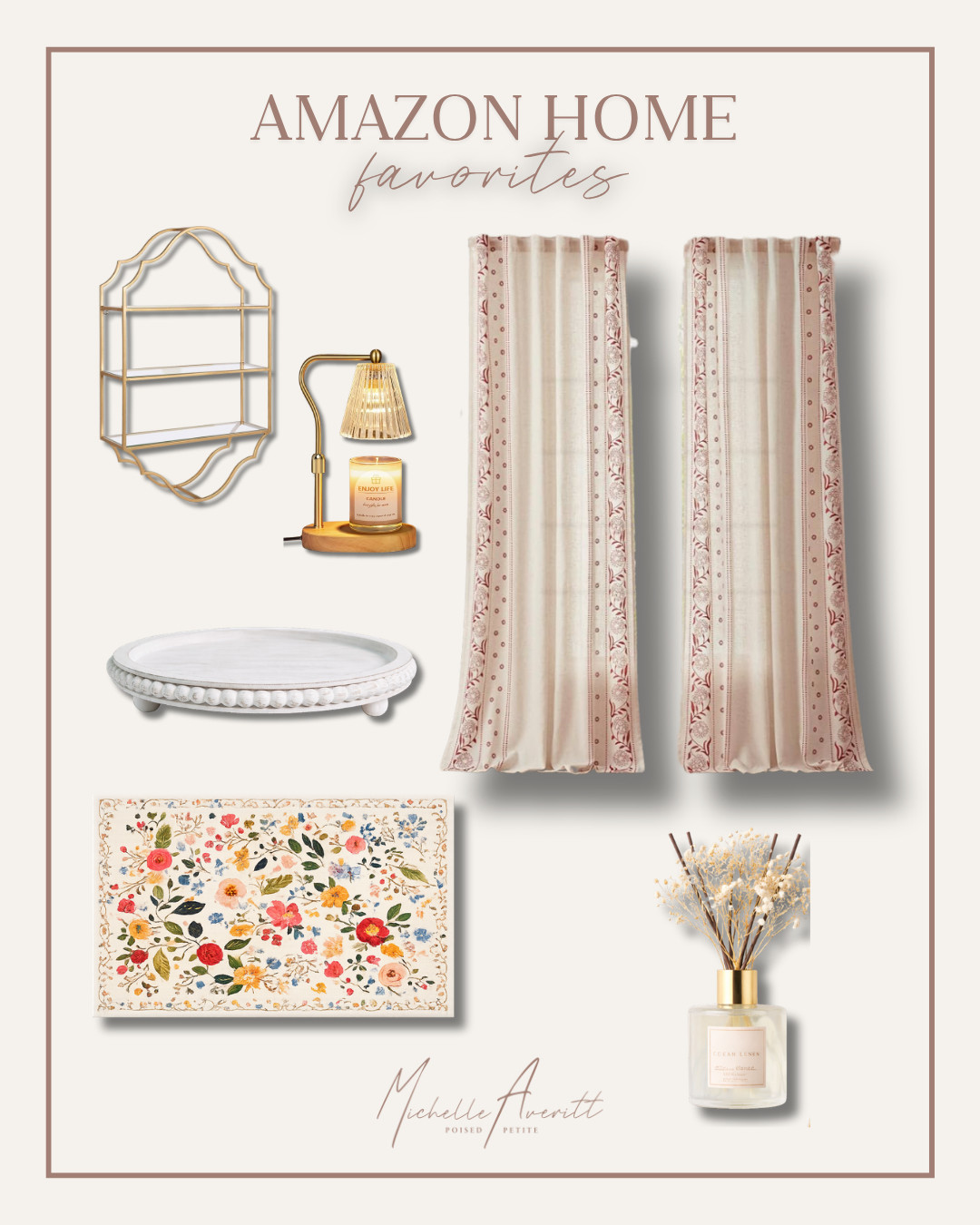 A touch of florals to brighten up your space for summer and spring! I love these pieces from Amazon to add a pop of color.

elegant curtains,  colorful floral rug, chic fragrance, calming candle warmer

Spring home finds, floral decor, gold wall decor 

 #LTKdayinmylife #LTKSeasonal #LTKHome