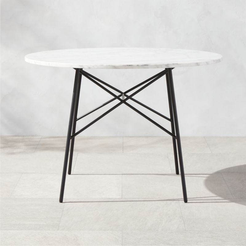Pavilion Modern Black Metal Outdoor Bistro Table with Marble Top Model 6340 | CB2 | CB2