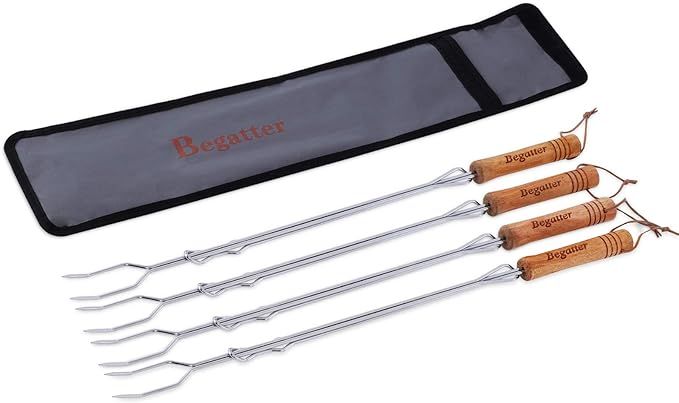 Begatter Roasting Sticks for Campfire and Fire Pit, Chrome Plated Steel Heavy Duty Forks, Telesco... | Amazon (US)