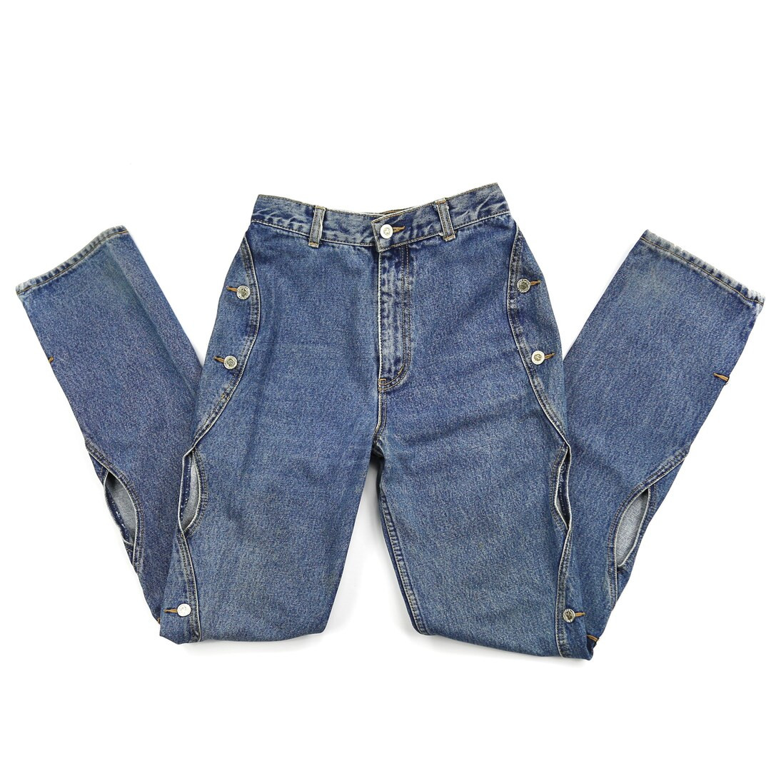 Vintage Lawman Wavy Button Peek-a-Boo Medium Wash Jeans Waist 25”/26” | Etsy (US)