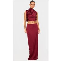 Burgundy Satin Maxi Mid Rise Skirt | PrettyLittleThing UK