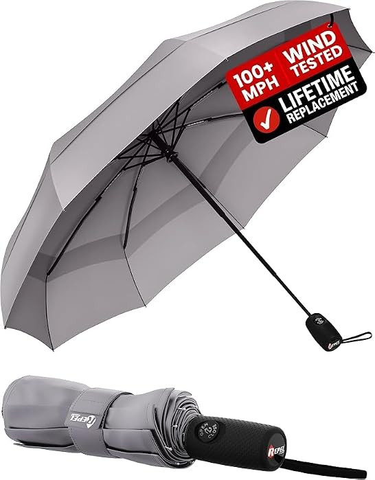 Windproof Travel Umbrella - Compact & Withstands Winds up to 100MPH, Strongest Premium Auto Folding Umbrella for Rain and Sun - Durable, Light & Portable for Women & Men, Fits Backpack & Cars | Amazon (US)