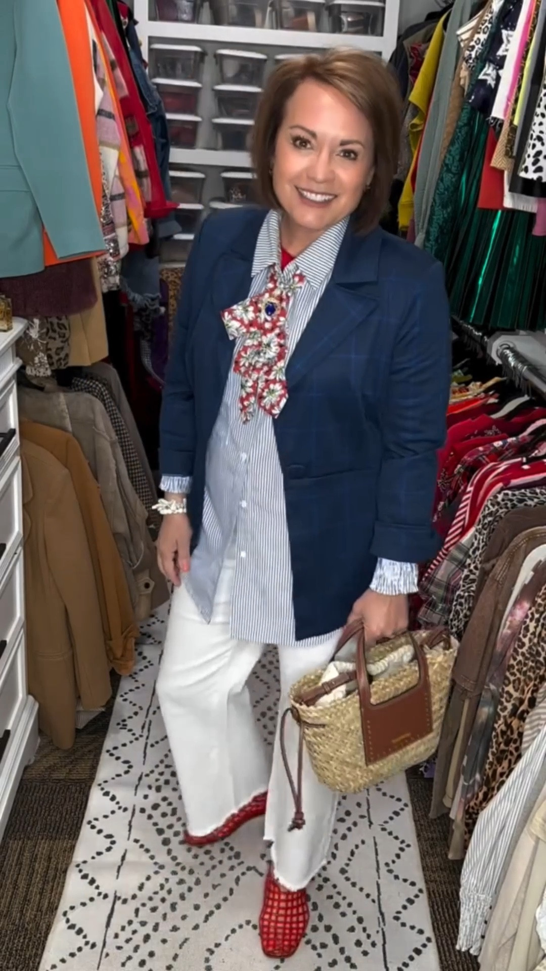 POV: White pants aren’t boring… you just needed the right mix 🤍✨

Pattern play + a styled men’s tie = instant personality 💙❤️
#WearItWednesday but make it FUN—would you try this look?  

#LTKOver40 #LTKMidsize #LTKootd