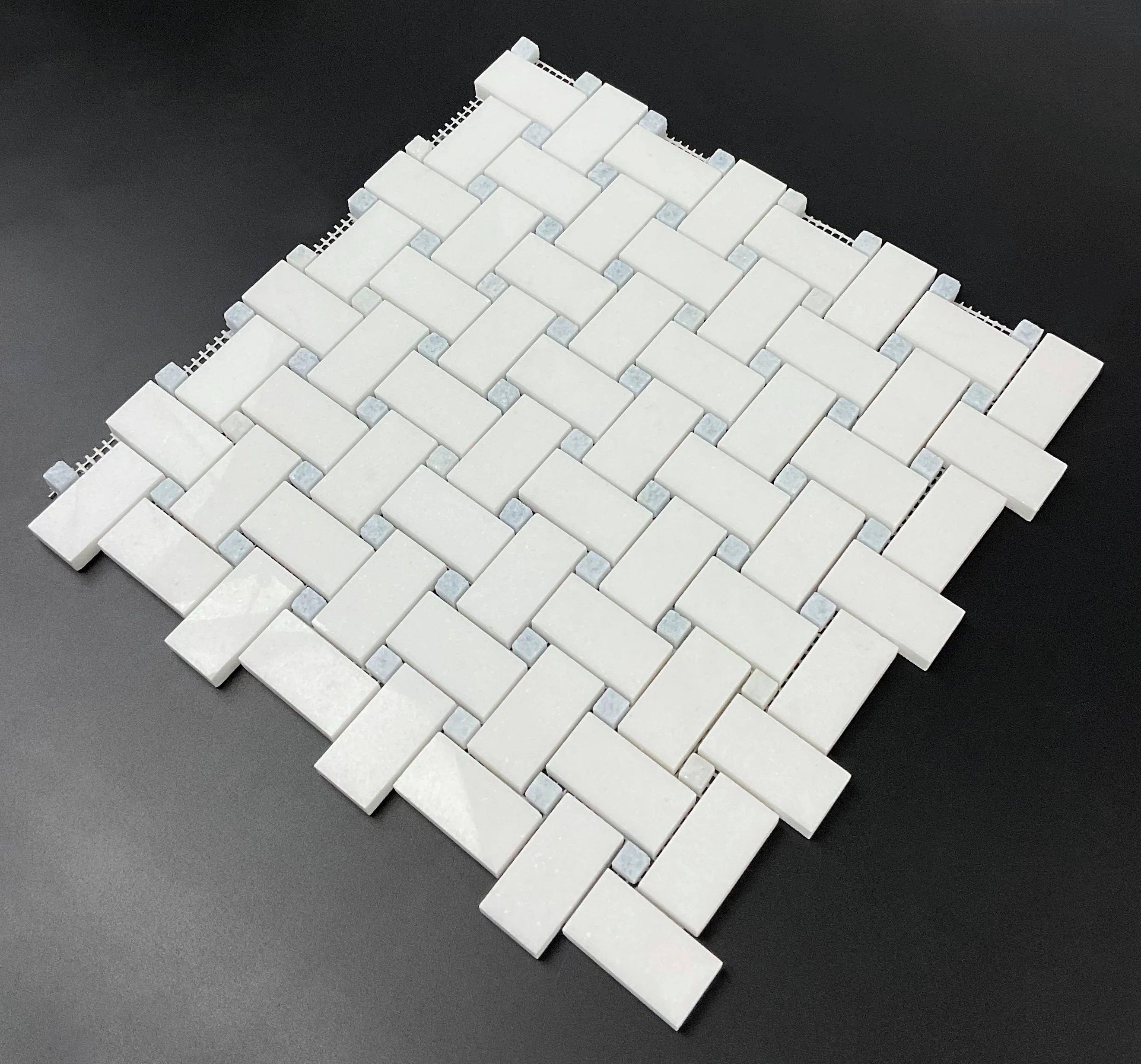 1" x 2" Thassos White and Blue Celeste Dot Marble Basketweave Moasic Floor and  Wall Tile | Wayfair North America