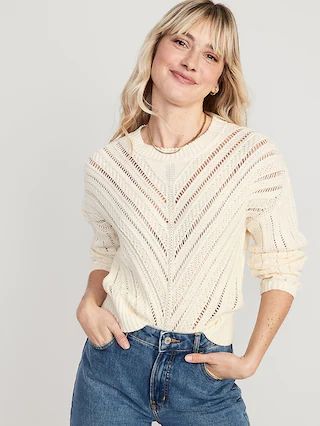 Cropped Chevron Open-Knit Sweater for Women | Old Navy (US)