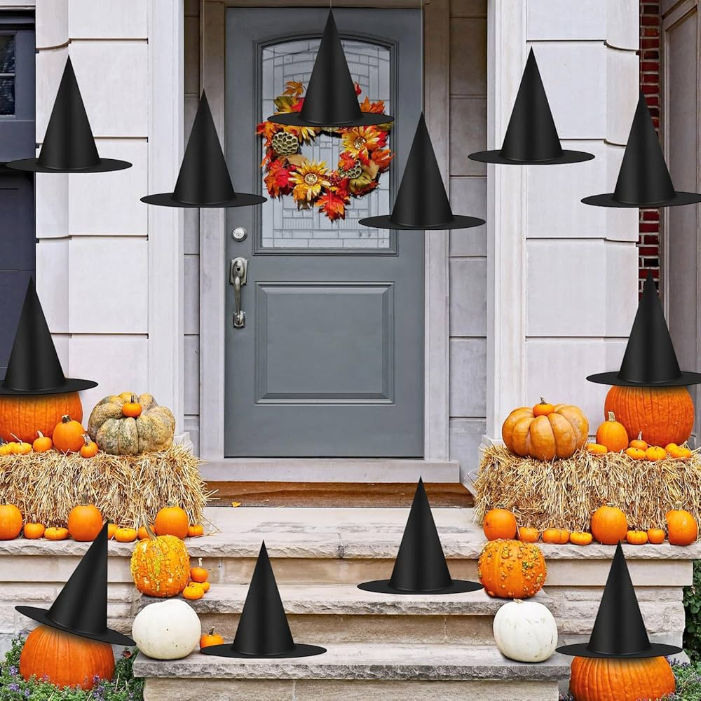 12pcs Halloween Black Witch Hats Decorations, Thickened Hanging Wizard Hats Bulk Costume Accessor... | Amazon (US)