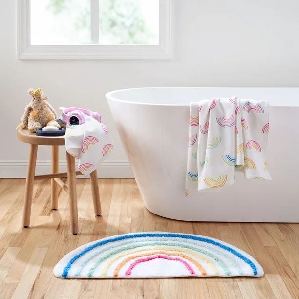 Gap Home Kids Rainbow Organic Cotton Non-Slip Bath Rug, White, 16"x30" - Walmart.com | Walmart (US)