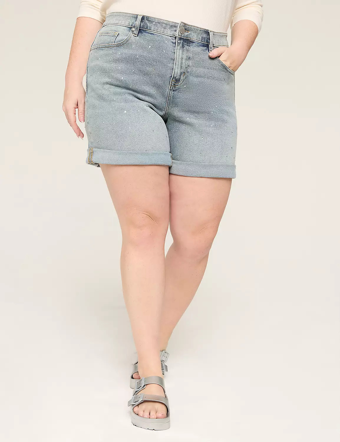 Rhinestone Embellished Boyfriend Fit Jean Short - 5.5" Inseam | Lane Bryant (US)