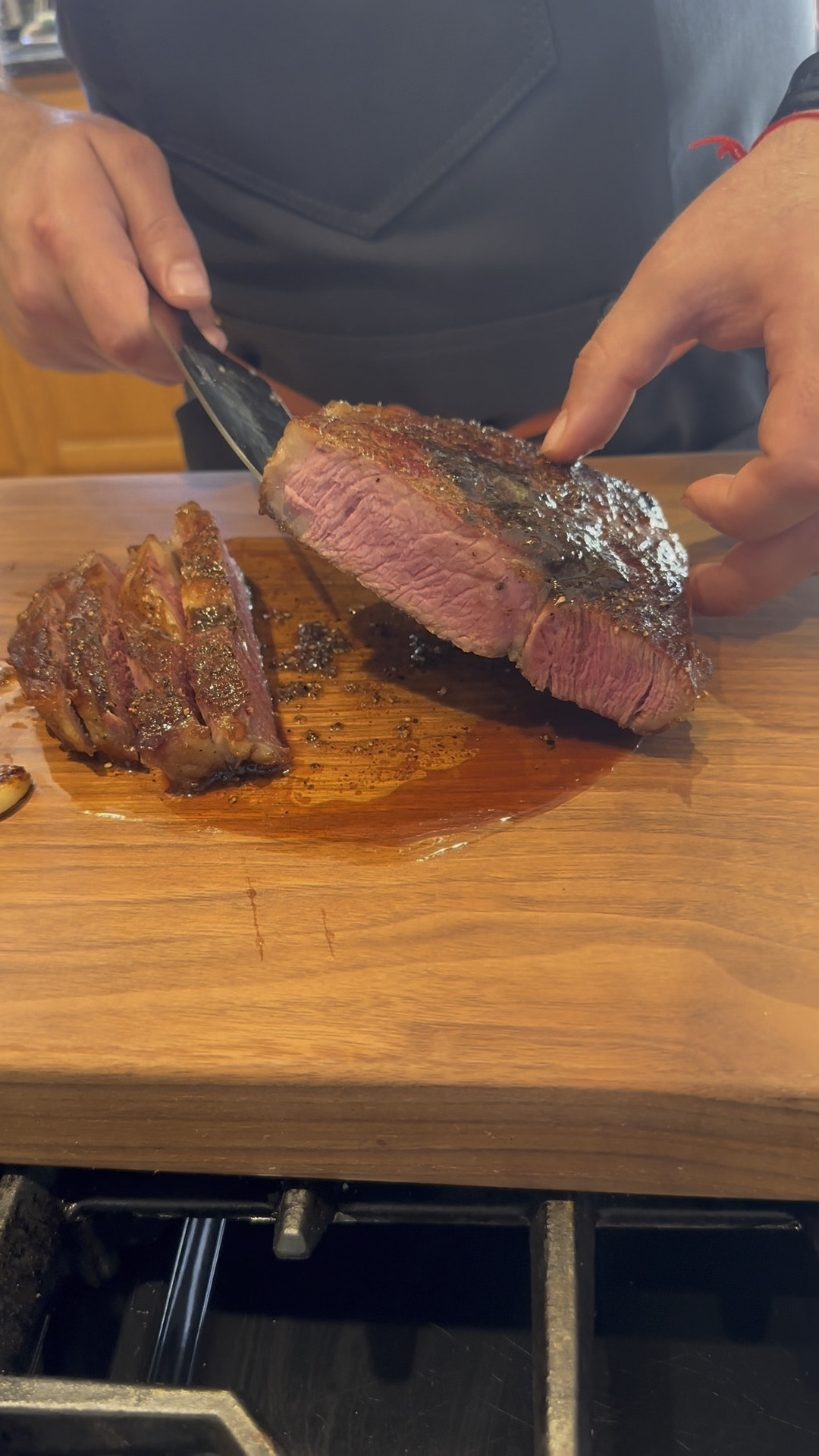 Welcome back to our kitchen , everyone! 
Today, we're cooking up a delicious, juicy ribeye steak using our favorite Hexclad 10-inch hybrid frying pan. 
We’re reverse sear our steak for that perfect finish. 
First, we’ll bake the ribeye until it reaches an internal temperature of 125 degrees. 
Once it’s just right, we’ll take it out and sear it on the Hexclad pan for that beautiful crust. Keep in mind Hexclad cookware requires much less oil for frying! 
What we love about this pan is its versatility! You can literally do anything on it! 
The even heating is what really makes a huge impact when you are making a thick steak like this! As with most Hexclad cookware it is nonstick, metal utensils safe and of course dishwasher safe. And just in case you still not sure you absolutely need Hexclad cookware in your kitchen all of it is covered by lifetime warranty. 
To keep all those flavors locked in, we’ll cover it with a metal lid and let it rest for five minutes. 
And here’s a tip: don’t forget to add fresh rosemary and thyme for that extra burst of flavor! To top it all off, we’ll melt some compound butter over the steak and sprinkle on a dash of truffle powder to elevate the taste. 
Get ready for a steak experience like no other!

Sponsored
Hexclad 

#LTKVideo #LTKFamily