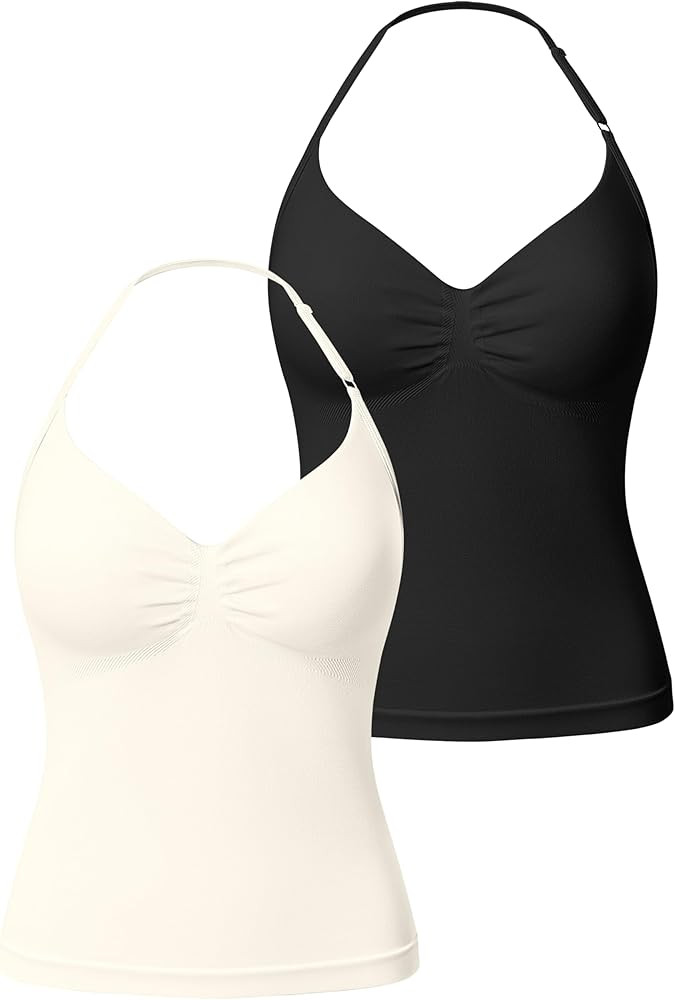 OQQ Women\u2019s Longline Strappy Sports Bra Workout Top with Built-in Bra Soft Stretch Gym Top 2... | Amazon (US)