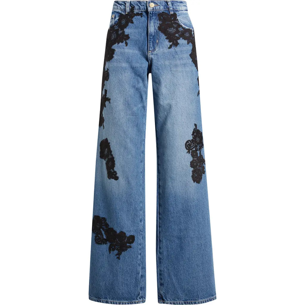 LoveShackFancy Bambie Lace Appliqué Jeans in Heirloom Indigo at Nordstrom, Size 28 | Nordstrom