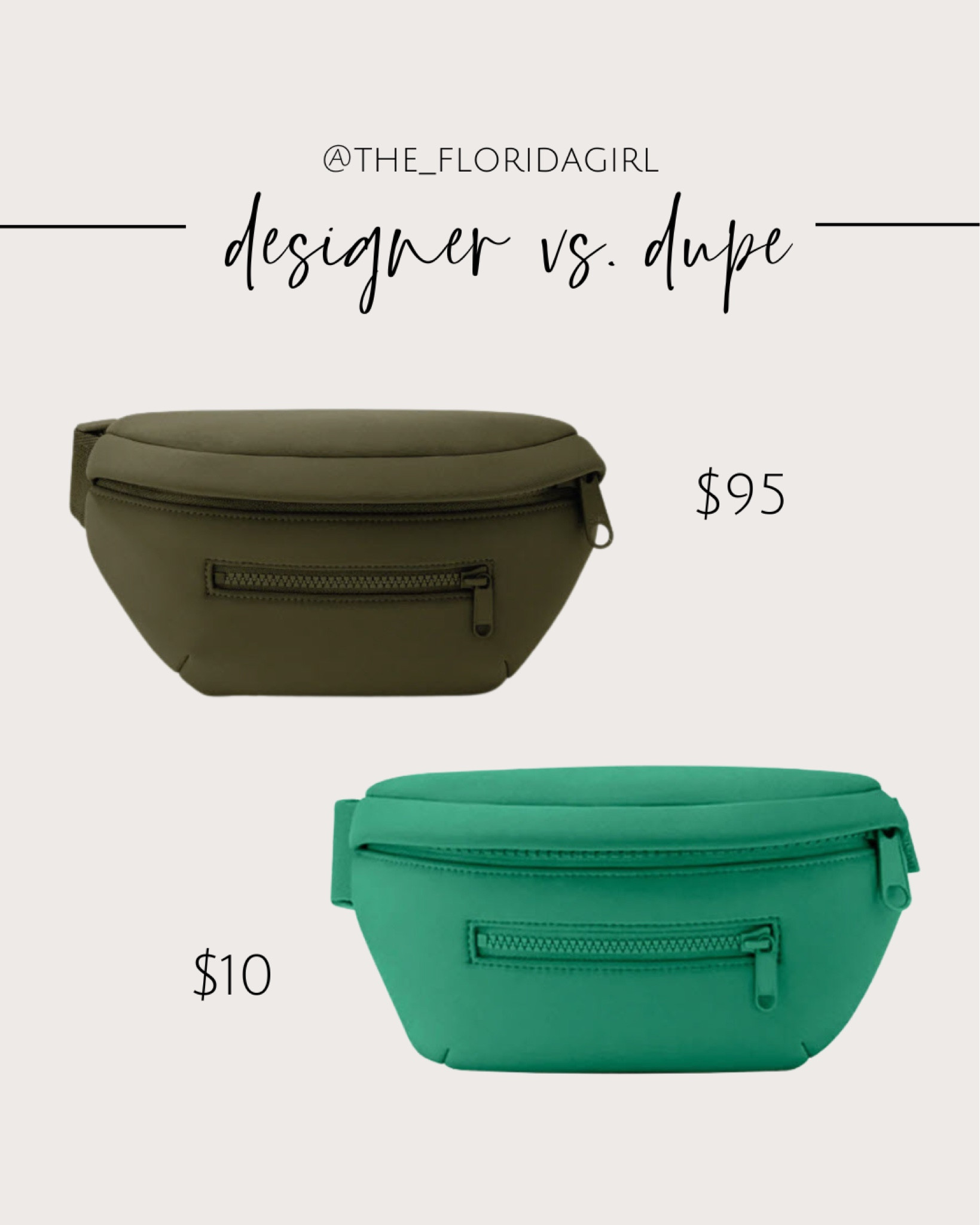 Belt Bag Dupe #neoprene #beltbag #fannypack #dupe #save #splurge #crossbodybag #green #savings

#LTKunder50 #LTKFind #LTKsalealert