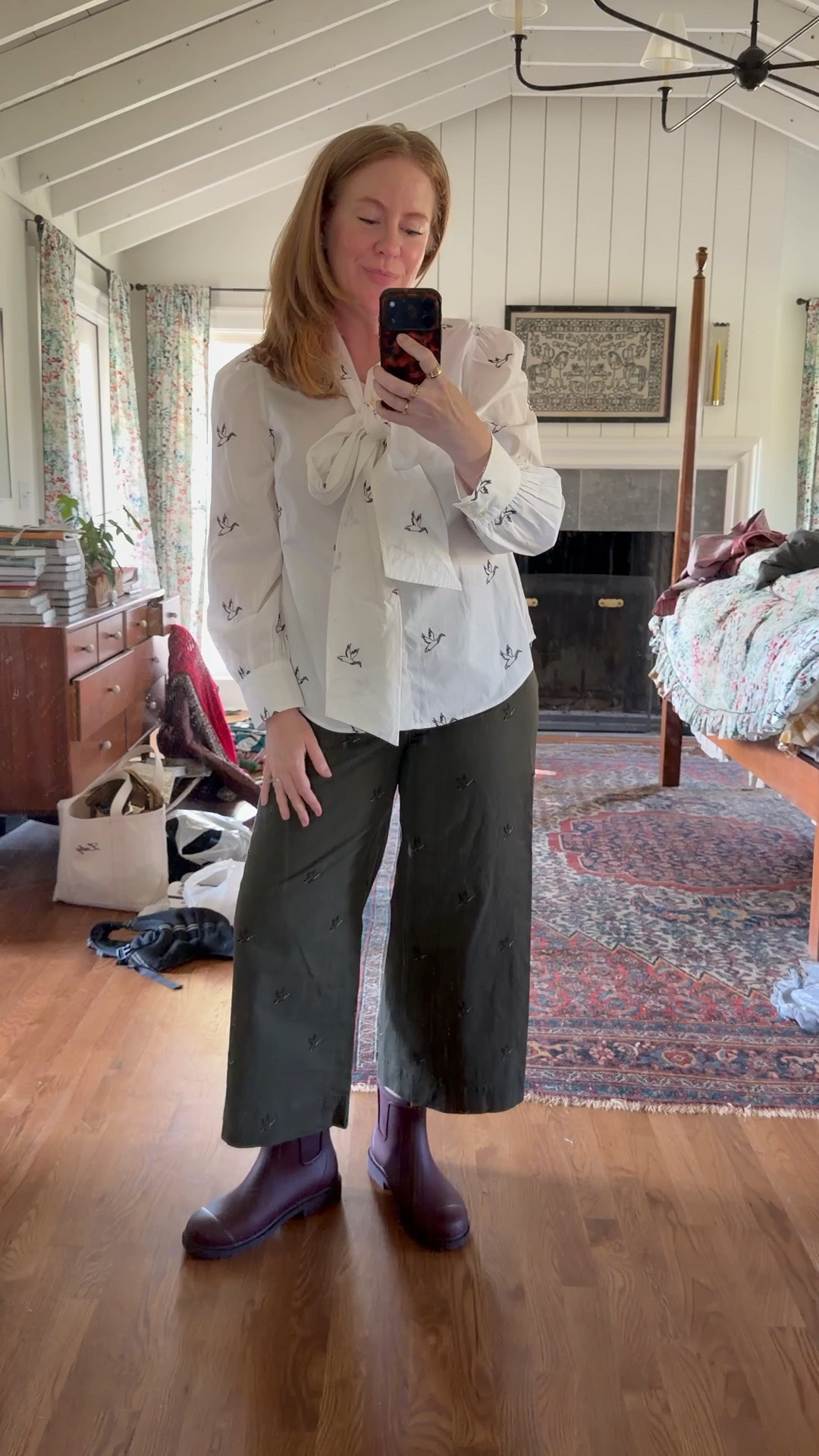 are you kidding me? love this mallard blouse and these embroidered pants! obsessed! wearing a medium in both. these rain boots are so comfy

#LTKgrwm #LTKootd #LTKdayinmylife