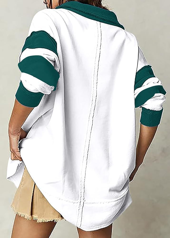 Meladyan Women’s Color Block Patchwork Sweatshirt V Neck Long Sleeve Polo Shirt Oversized Pullo... | Amazon (US)