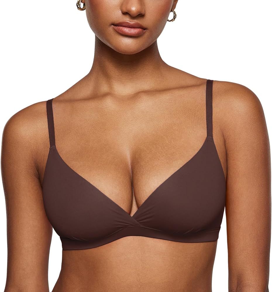 Women's Inbarely Triangle Bralette Comfortable Unlined V Neck Wireless Smoothing Bra Top Stretch | Amazon (US)
